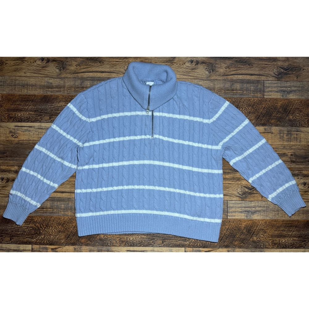 Sz M Hollister California Womens Striped Cable Knit Quarter Zip Pullover Sweater